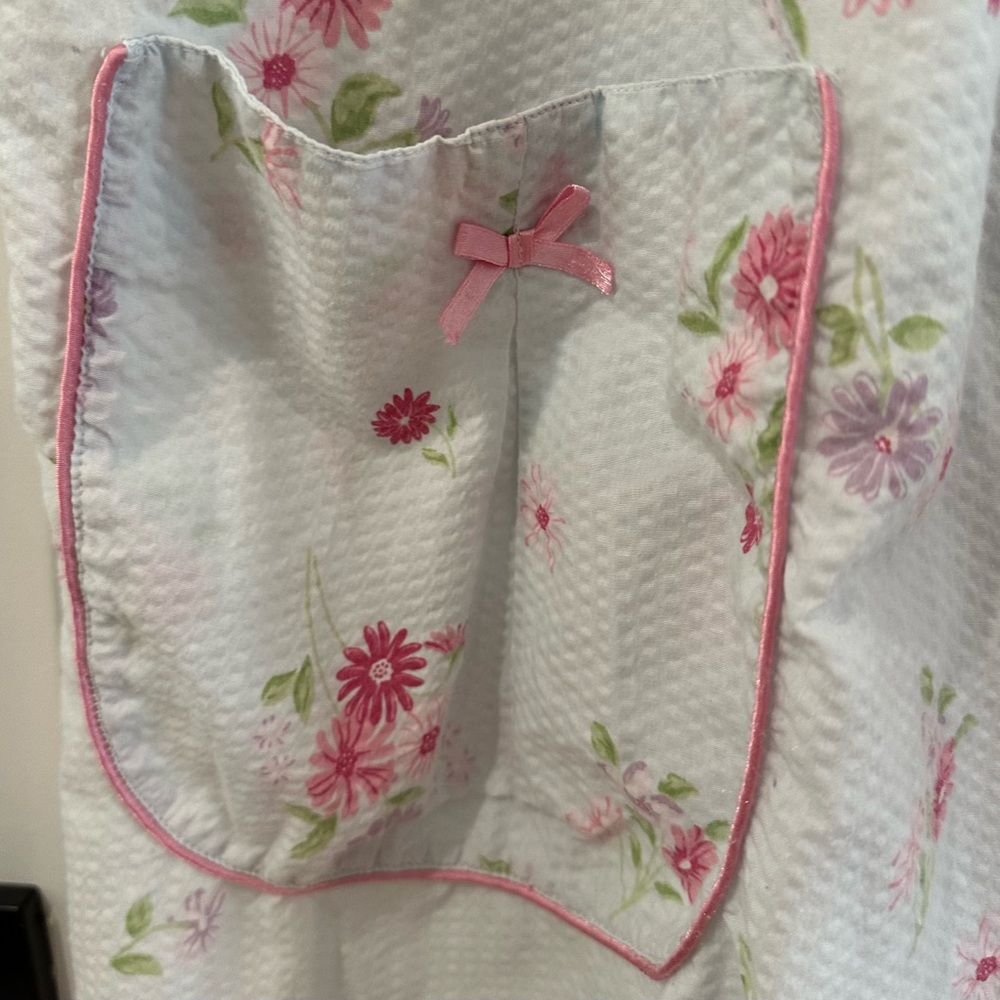 Vanity Fair Light Blue Floral Button-Front Housecoat with Pink Trim - Picture 5 of 12